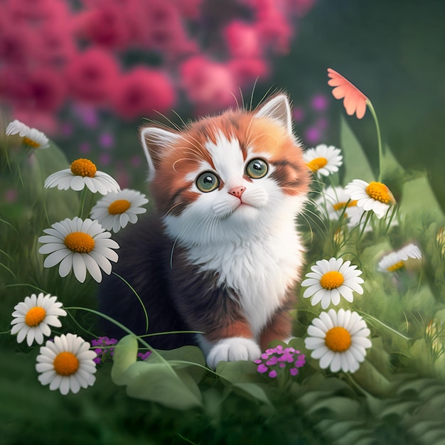 Cute cat in flowers illustration