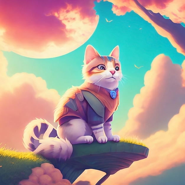 cute cat illustration with forest background