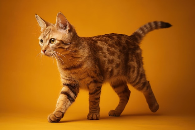 Cute cat isolated on yellow background Generative Ai