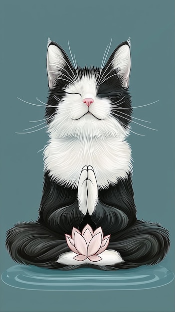 Photo cute cat meditating on a lotus flower