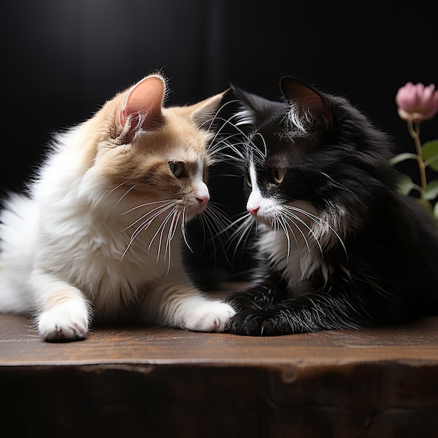 cute cat playing with his friends with black and white background