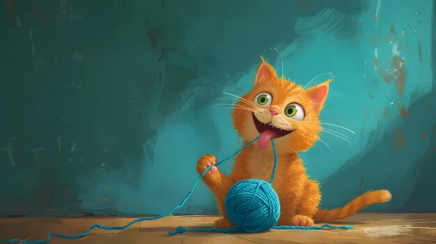 Cute cat playing yarn ball cartoon illustration ar 169 v 6