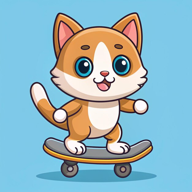 Cute Cat Riding With Skateboard Cartoon Vector Icons Illustration Flat Cartoon Concept Suitable for any creative project