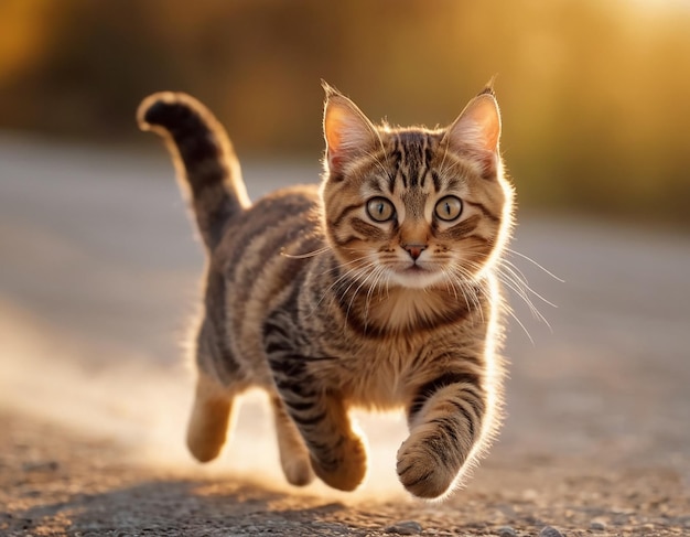 A cute cat running and walking cat genarative AI