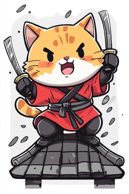 Photo cute cat samurai warrior on roof