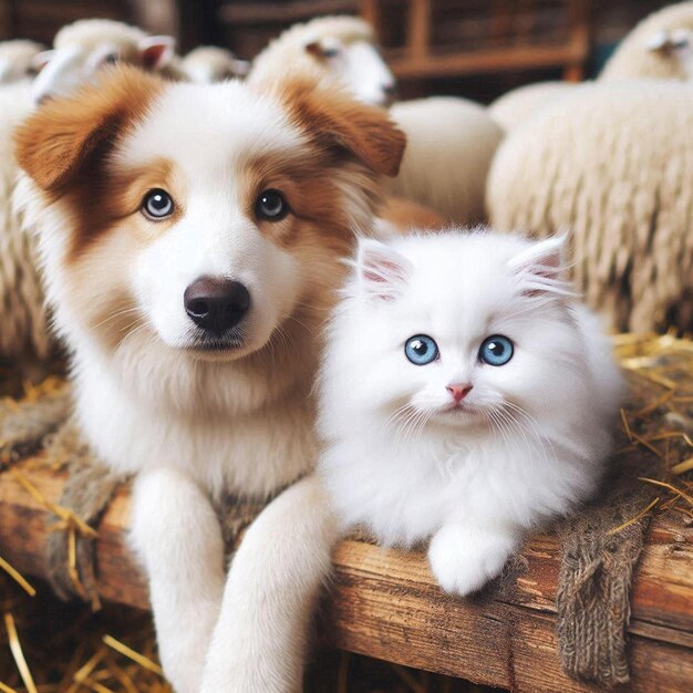 Photo cute cat on a sheepdog