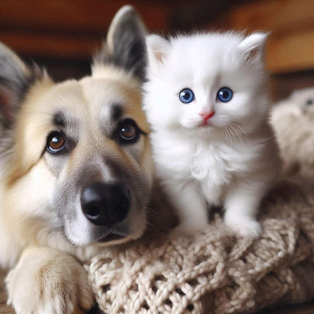 Photo cute cat on a sheepdog