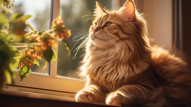 a cute cat sitting on a sunny windowsill