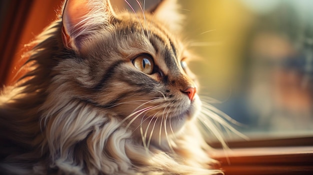 a cute cat sitting on a sunny windowsill