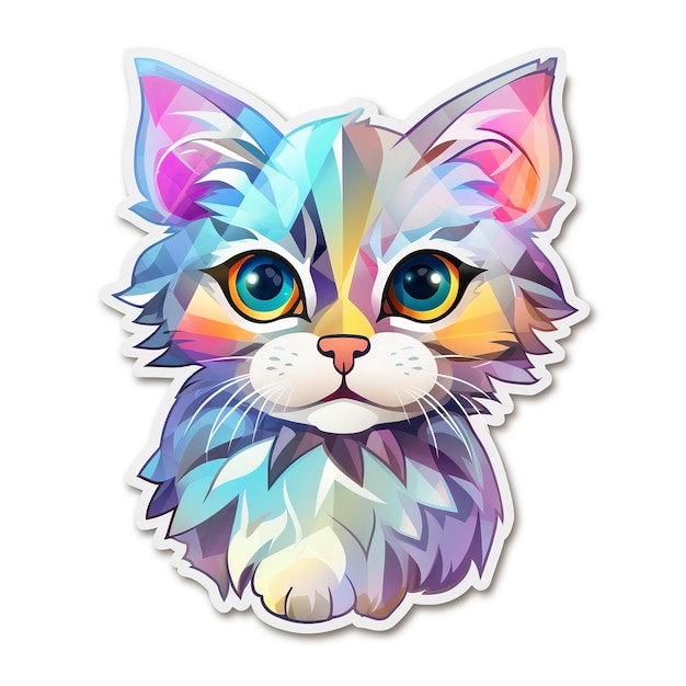 Photo cute cat sticker adorable holographic geometric contour vector white background detailed v 52 job id e9a4f96264c64dc2b79e2ec743e996ef