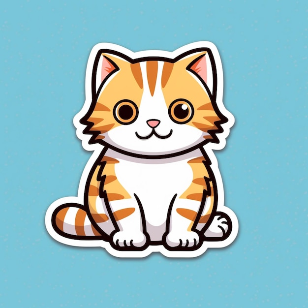 Cute cat sticker on blue background Cartoon character Vector illustration