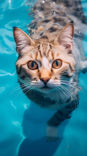 cute cat swimming in water mobile wallpaper