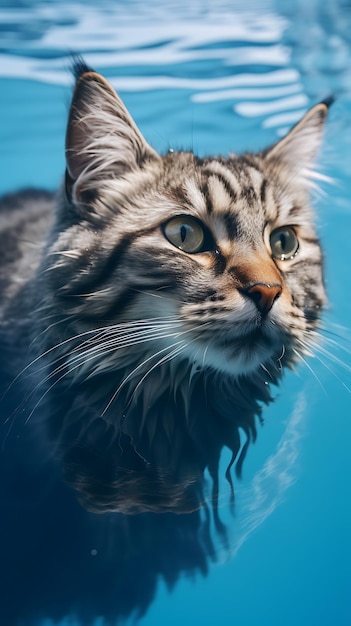 cute cat swimming in water mobile wallpaper