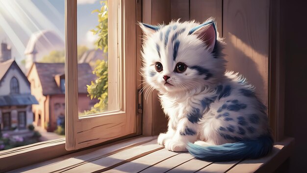 A cute cat on a table at the window