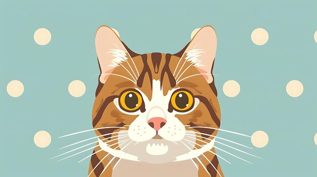 cute cat vector illustration with polka dot background featuring pointy ears yellow eyes a pink nose and long white whiskers