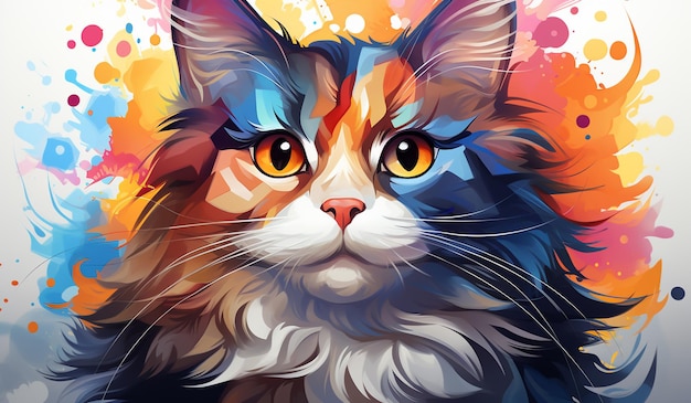 Cute cat watercolor painting AI generated