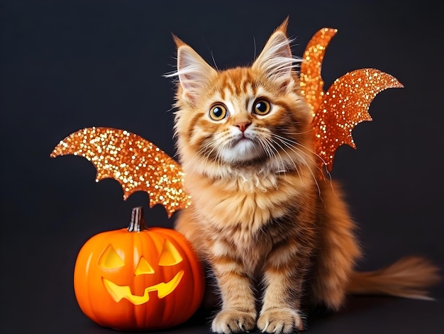 Photo cute cat wearing halloween costume on a gradient background