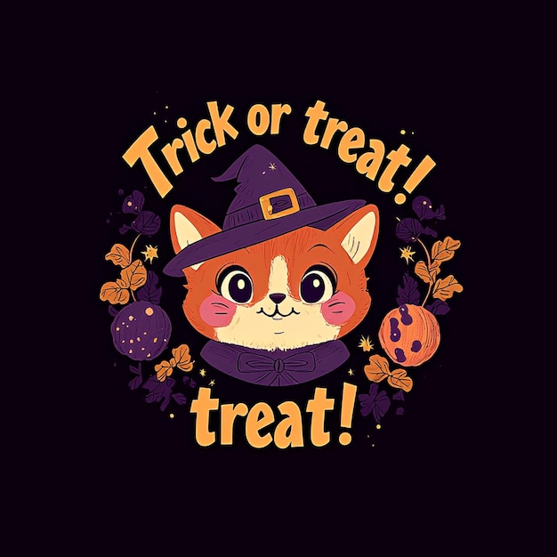 Photo cute cat wearing witch hat trick or treat halloween design