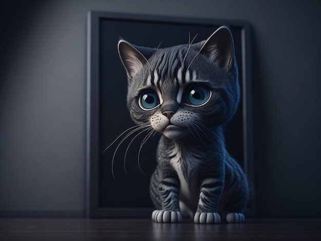 Cute cat with blue eyes sitting on the floor in dark room