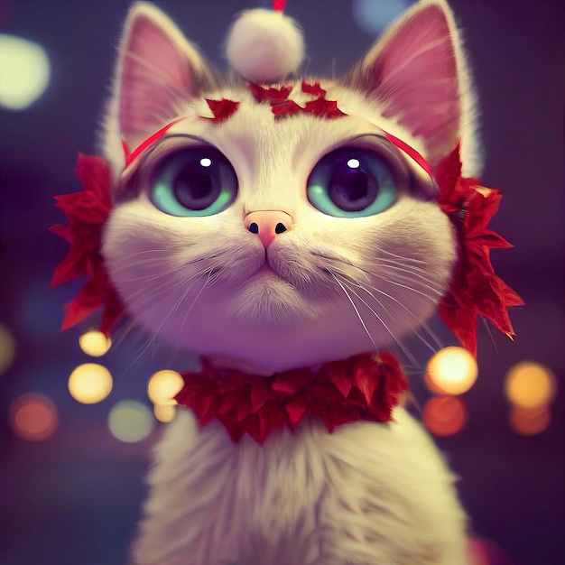 Cute cat with christmas costume cat in christmas scenery animated illustration