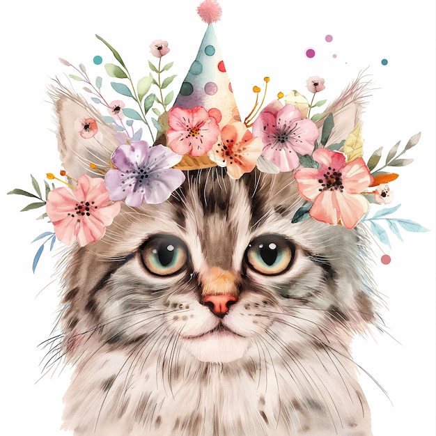 cute cat With Flowers on His Head