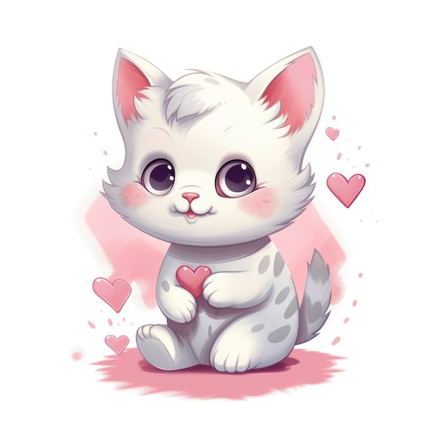 Cute Cat with Love Sign Hand Cartoon Illustration Animated