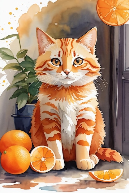 Cute Cat with Orange