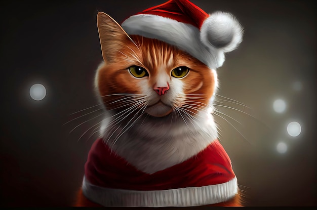 Cute cat with santa claus hat