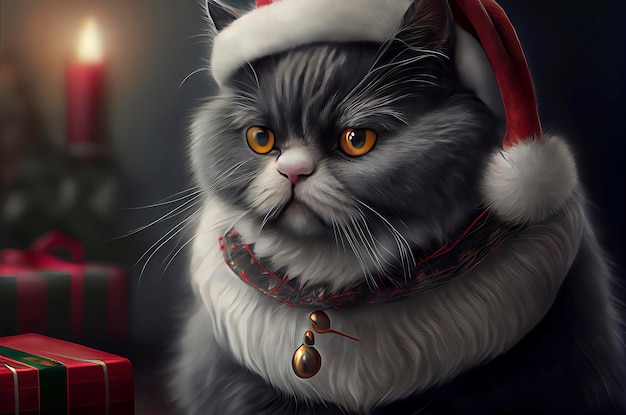 Cute cat with santa claus hat