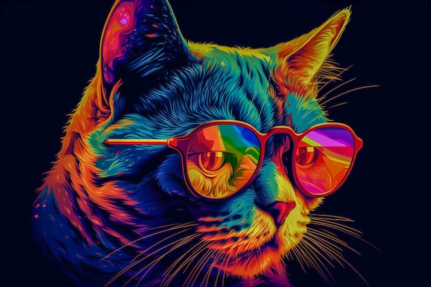 Cute cat with splash colors