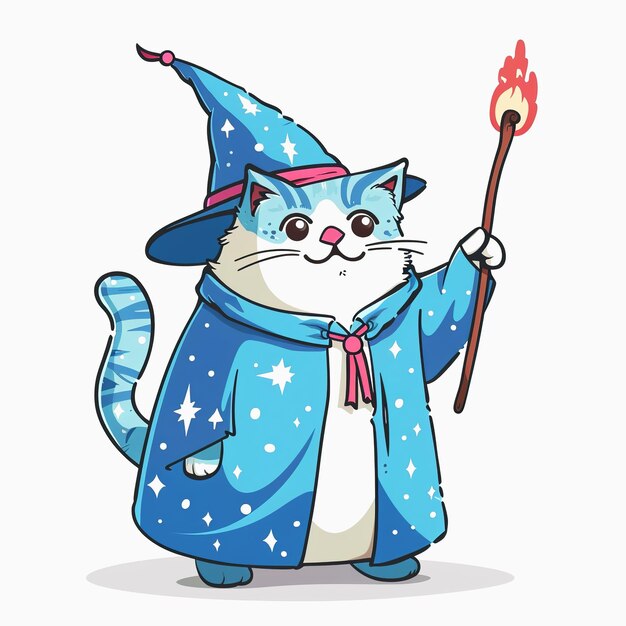 Cute Cat wizard isolated on white background Cute Cat wizard cartoon character Cat mage