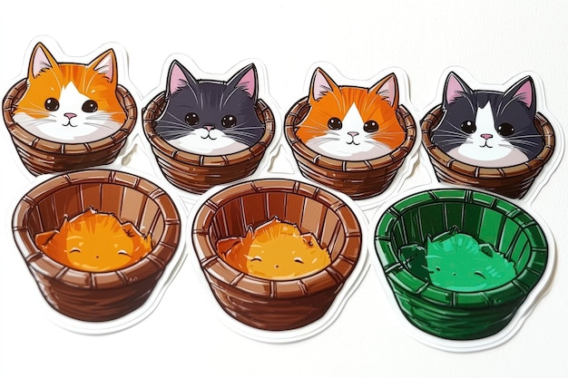 Cute Cats in Baskets Stickers