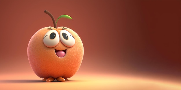 A Cute and Charming Peach 3D Cartoon Character with copy space. AI Generated