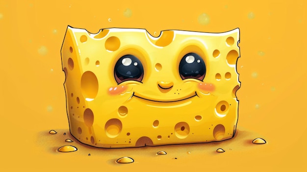 Photo cute cheese character smiles on yellow background