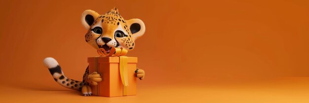 Photo cute cheetah holding a gift box