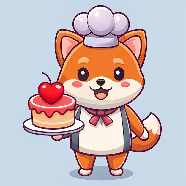 Cute Chef Shiba Inu Dog Cooking Cake Cartoon Vector Icon Illustration Animal Food Icon Concept Isolated Premium Vector Flat Cartoon Style