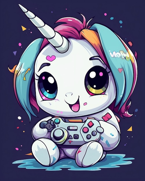 Cute chibi angry domestic baby cat plays video games