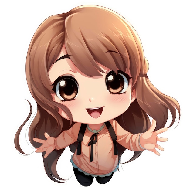 Cute chibi anime girl saying hi