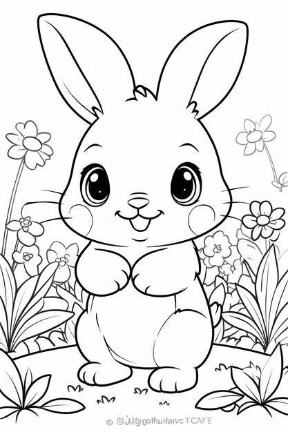 Photo cute chibi bunny line art rabbit hand drawn kawaii kids coloring book illustration