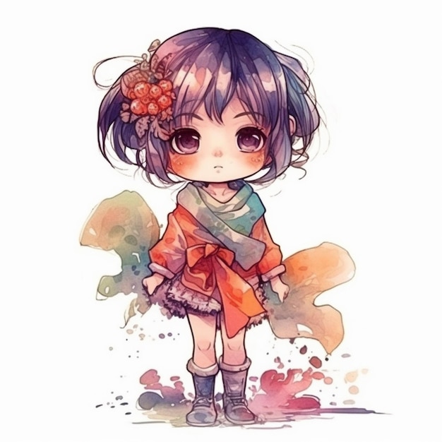 Cute Chibi girl Watercolor