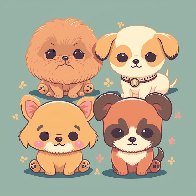 Photo cute chibi puppies cartoon