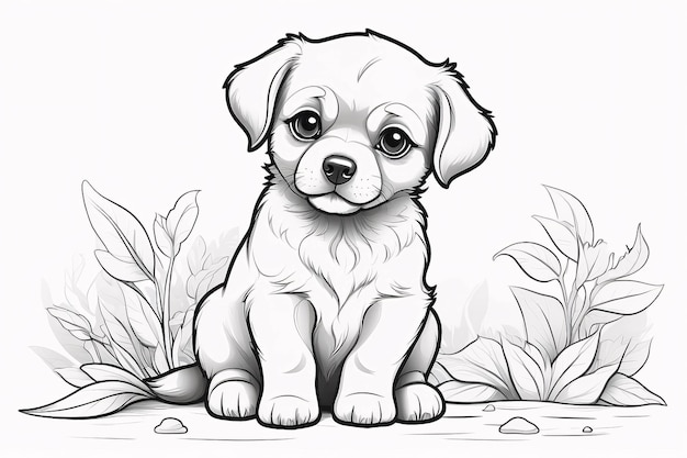 Photo cute chibi puppy drawing little dog hand drawn kawaii kids book cover illustration