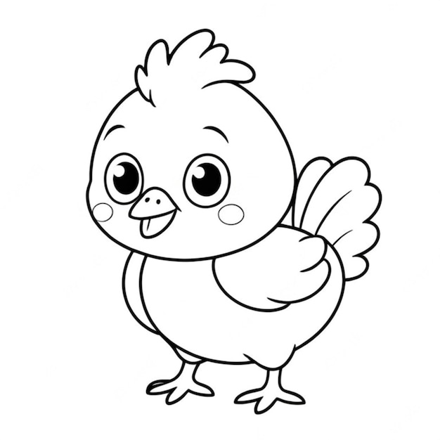 Photo cute chicken cartoon line white background