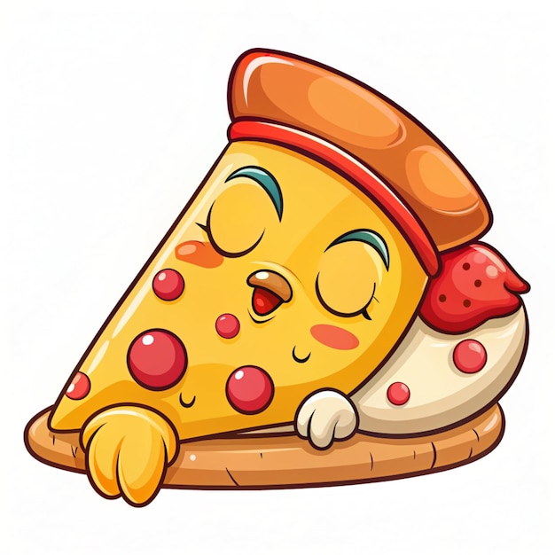 Photo cute chicken sleeping in pizza slice cartoon vector icon illustration animal food icon concept isolated premium vector flat cartoon style