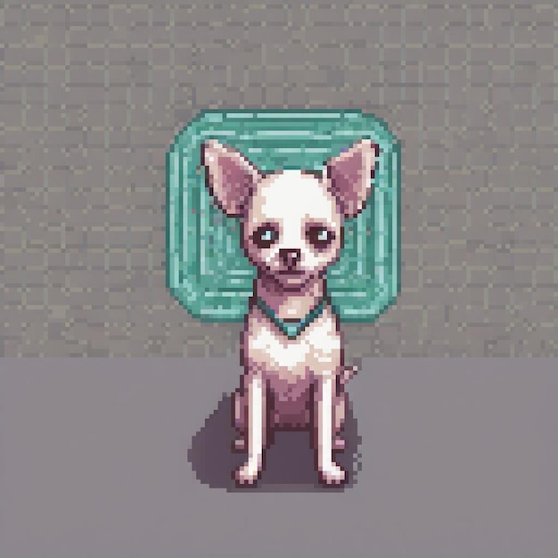 Photo cute chihuahua in a vibrant green box pixel art style