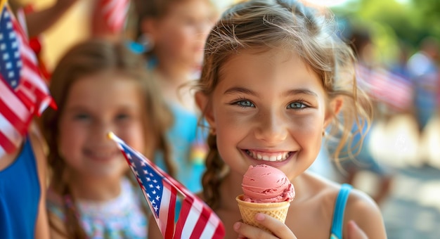 Cute Children Celebrating with Friends and Family Outdoors with Ice Cream Cones Generatvie AI