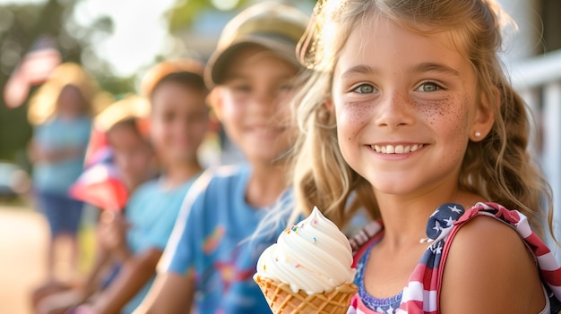 Cute Children Celebrating with Friends and Family Outdoors with Ice Cream Cones Generatvie AI