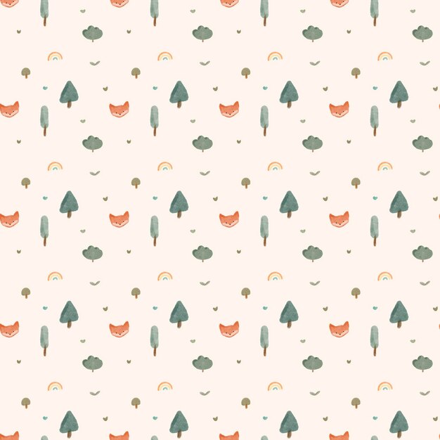 Photo cute children seamless pattern with fox and trees