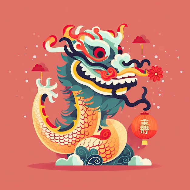 A cute chinese Dragon illustration lunar new year AI Generated