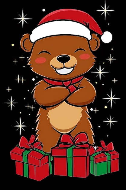 Cute Christmas Bear with Presents